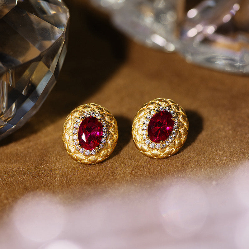 Geometric Red Zirconia Earrings