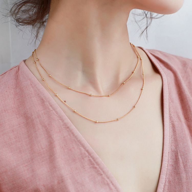 Bubble Beaded Layered Gold Necklace