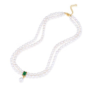 Super-Slim Freshwater Pearl Double Strand Emerald Layer Necklace