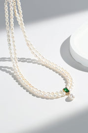 Super-Slim Freshwater Pearl Double Strand Emerald Layer Necklace