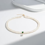 Super-Slim Freshwater Pearl Double Strand Emerald Layer Necklace