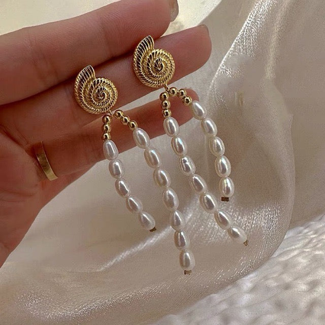 Conch Freshwater Pearl Tassel Earrings