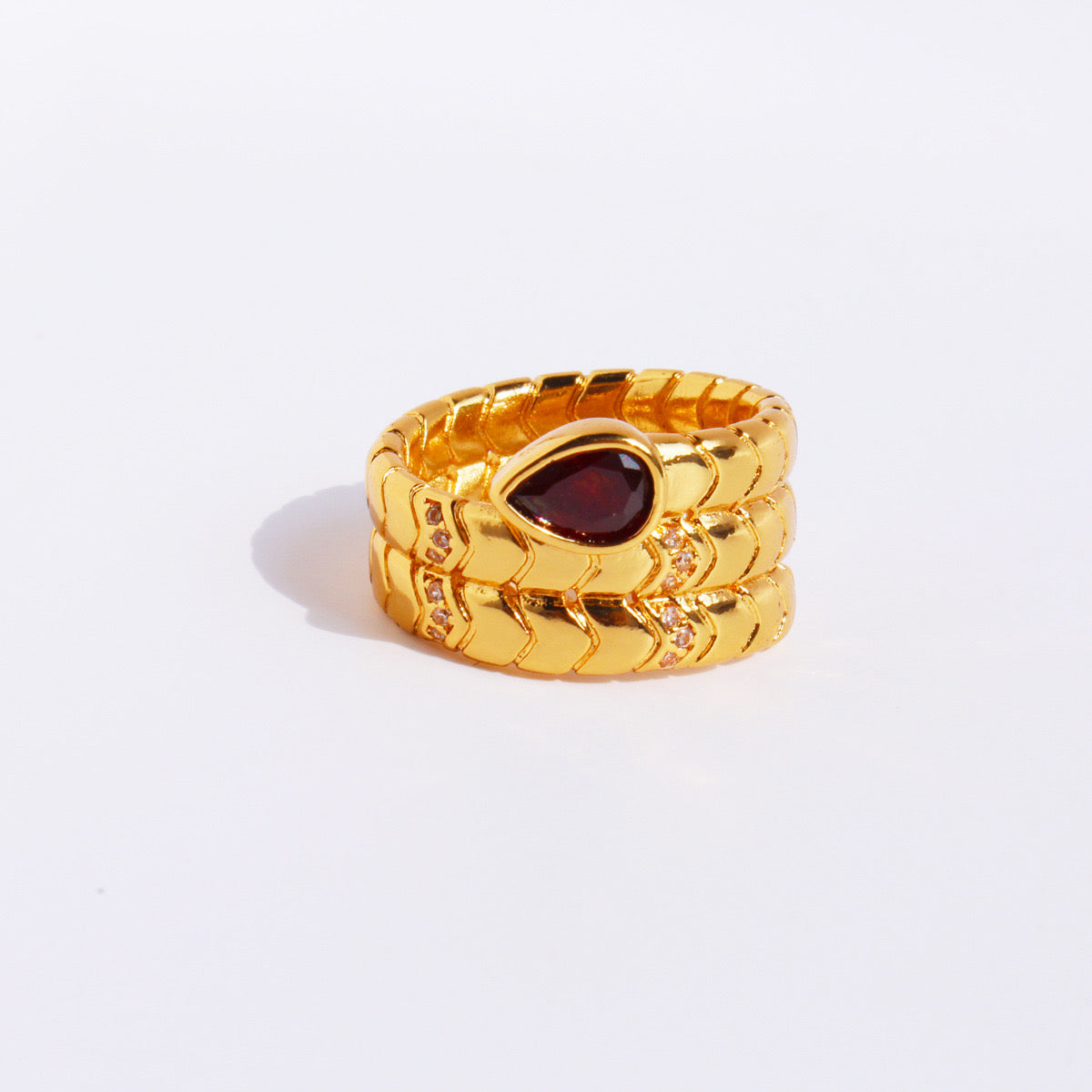 Wine Red Emerald Snake Ring