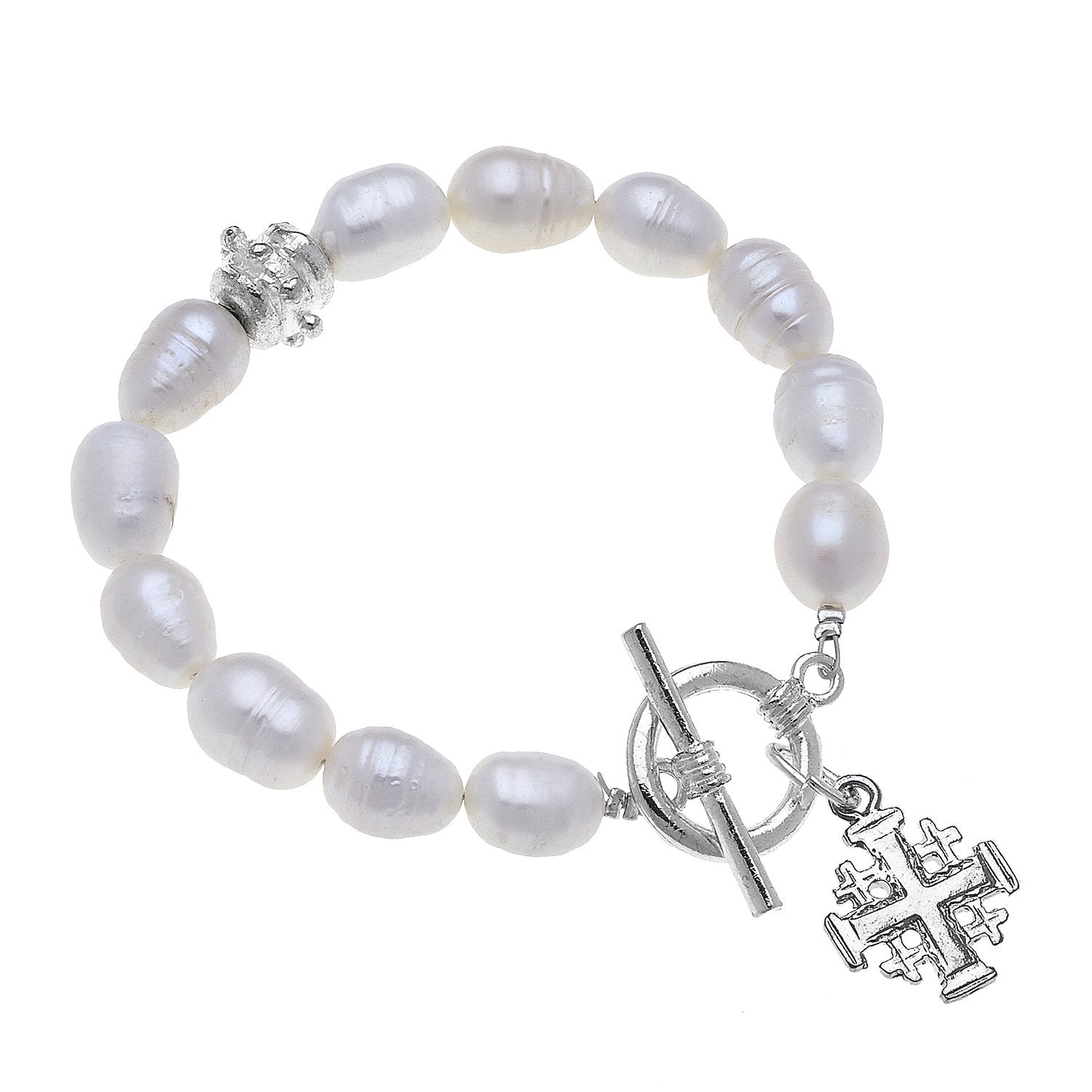 Jerusalem Cross Pearl Bracelet