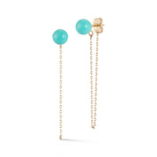 14kt Turquoise Stud with Chain drop earrings