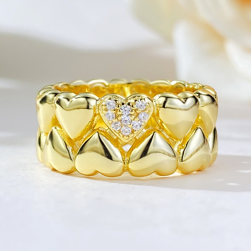 Double-Layer Heart-Shaped Zirconia Ring