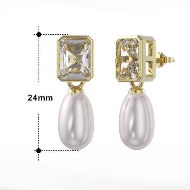 Square Zirconia Teardrop Pearl Earrings