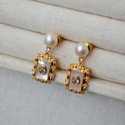 Square Freshwater Pearl & Zirconia Earrings