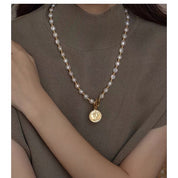 Queen Coin Pendant Baroque Pearl Long Necklace