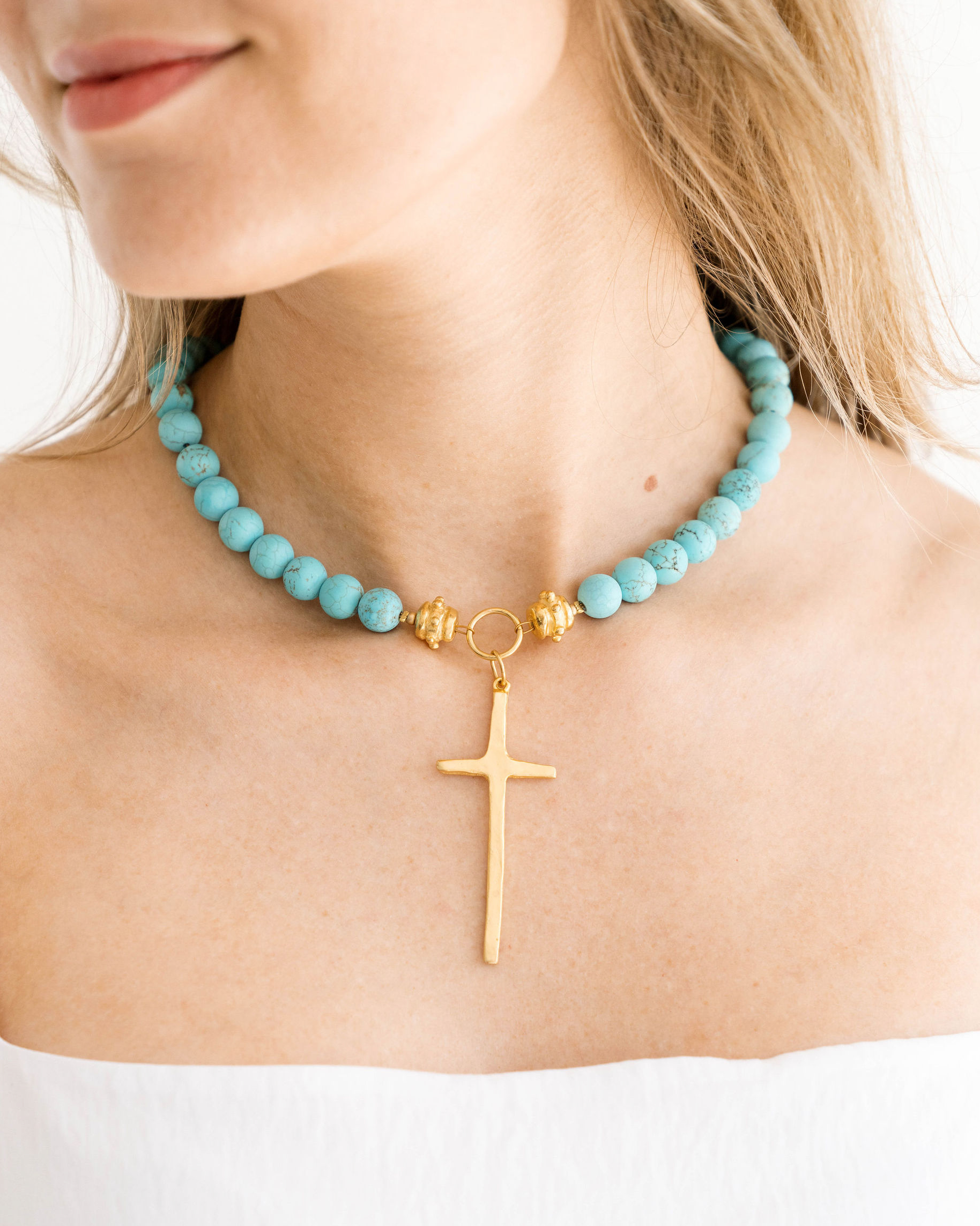 Turquoise Tall Cross Necklace