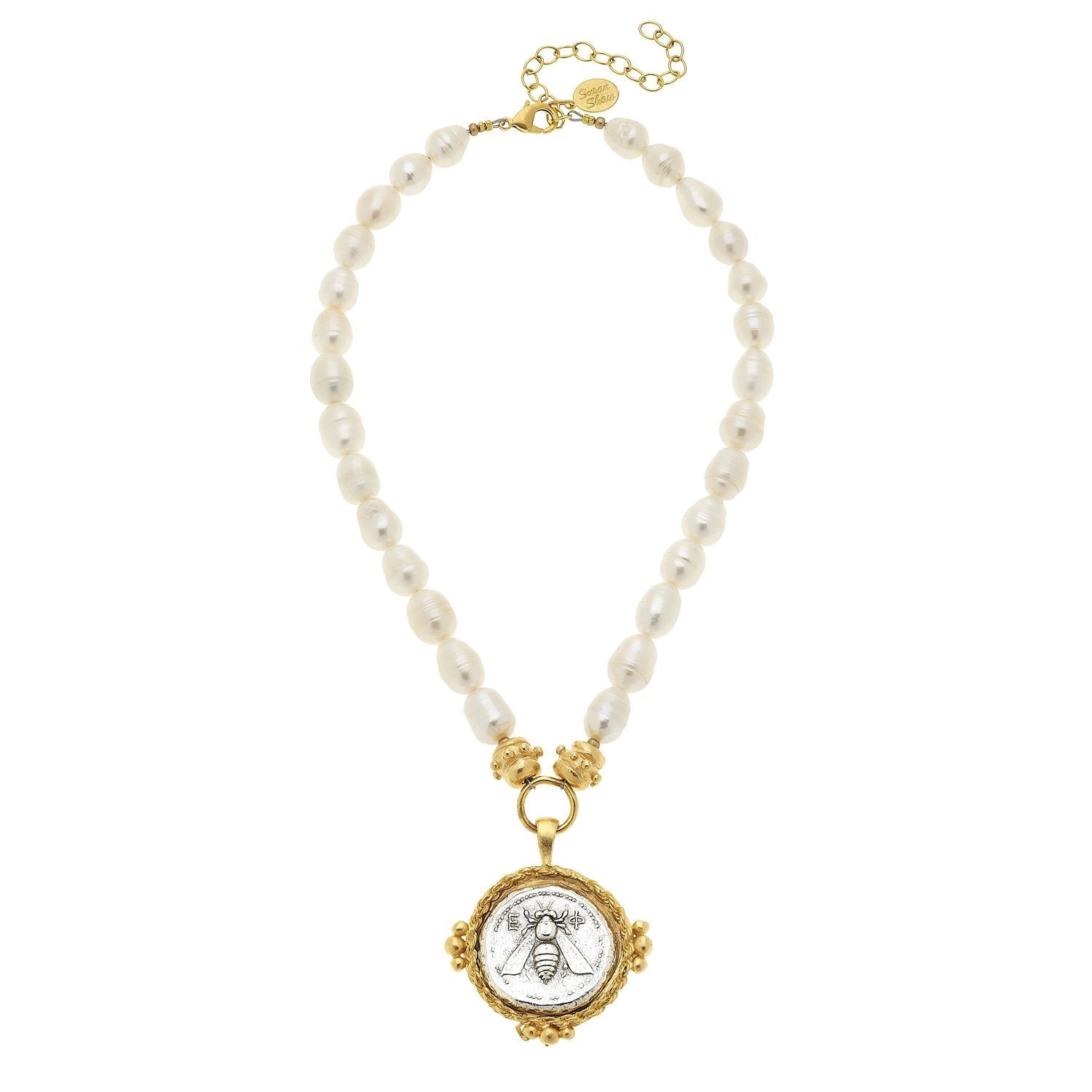 Roman Bee Coin Pearl Necklace