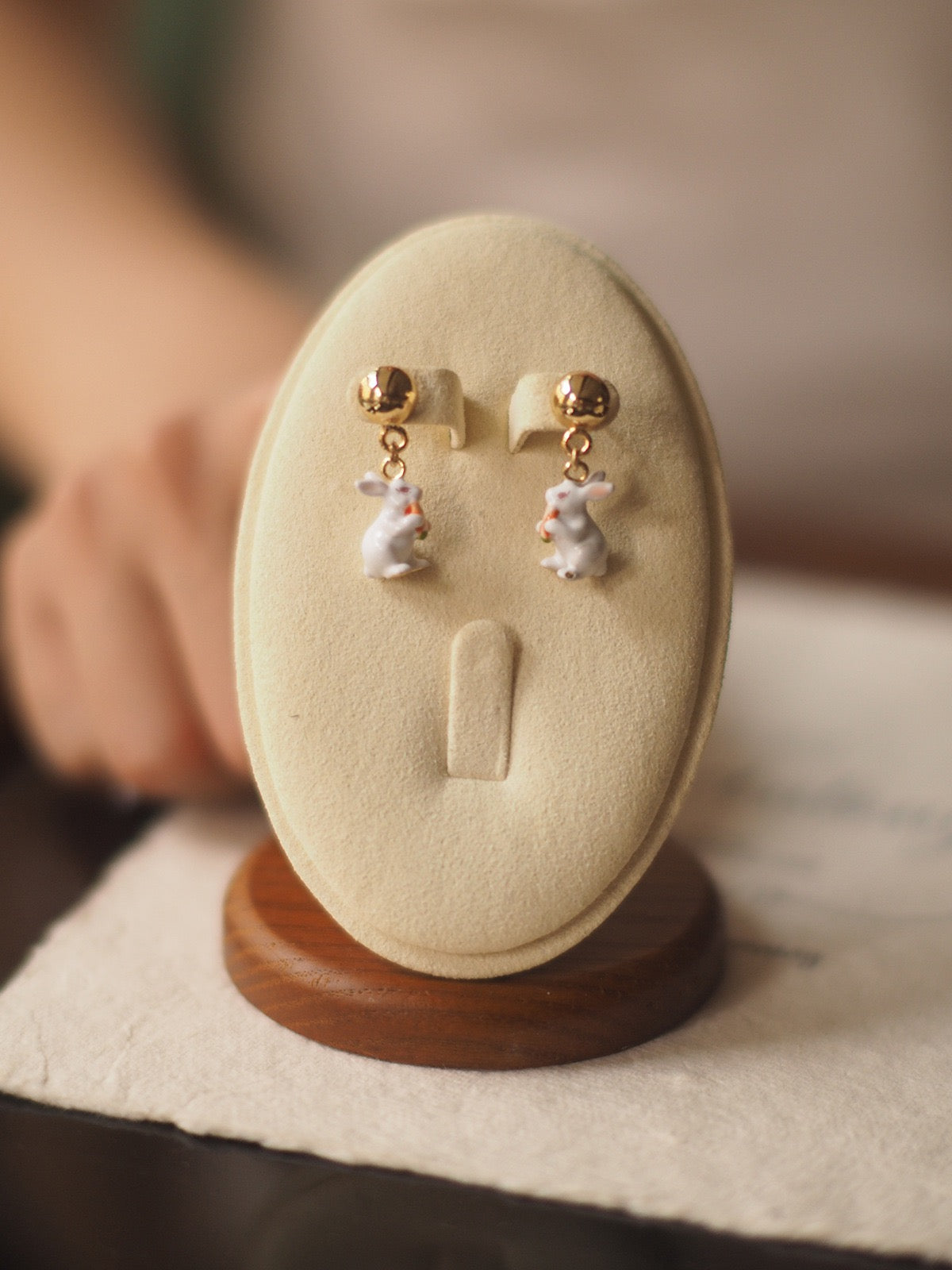 Vintage White Rabbit Pendant Earrings