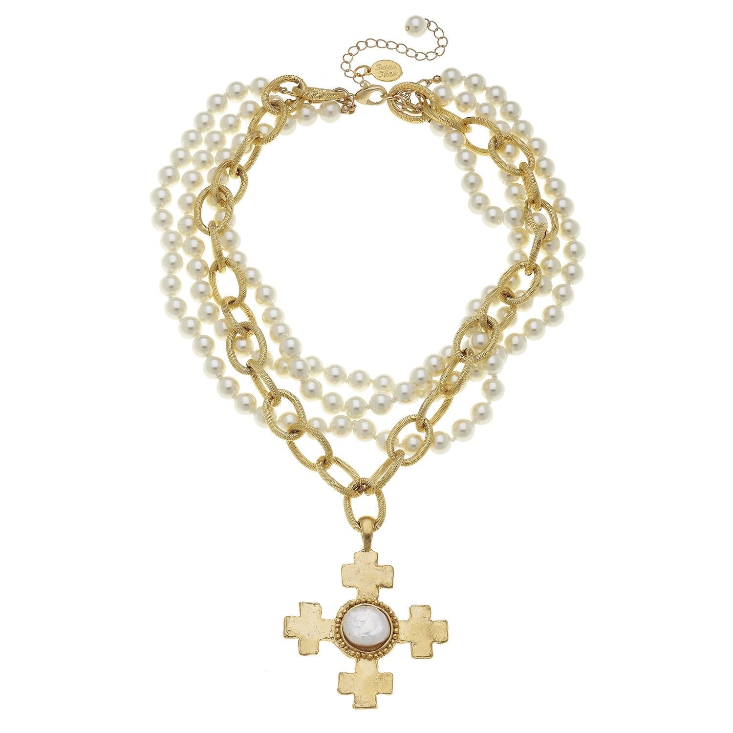 Quad Cross Multi-Strand Pearl Necklace