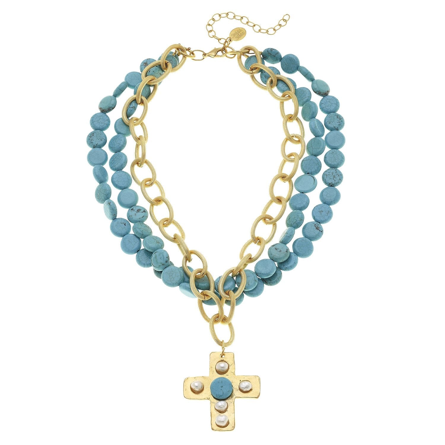 Multi-Strand Turquoise Cross Necklace