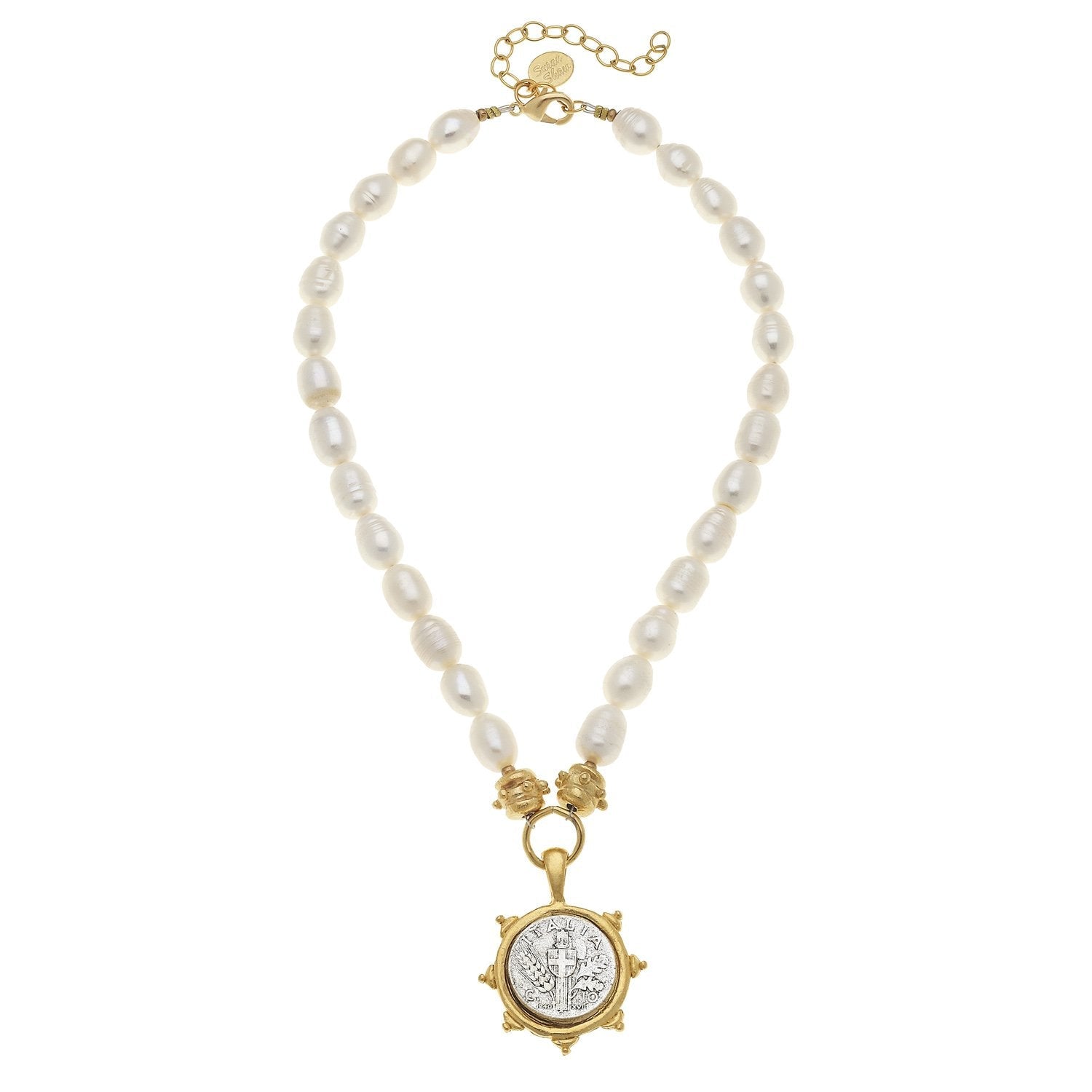 Italian Coin Pendant Pearl Necklace