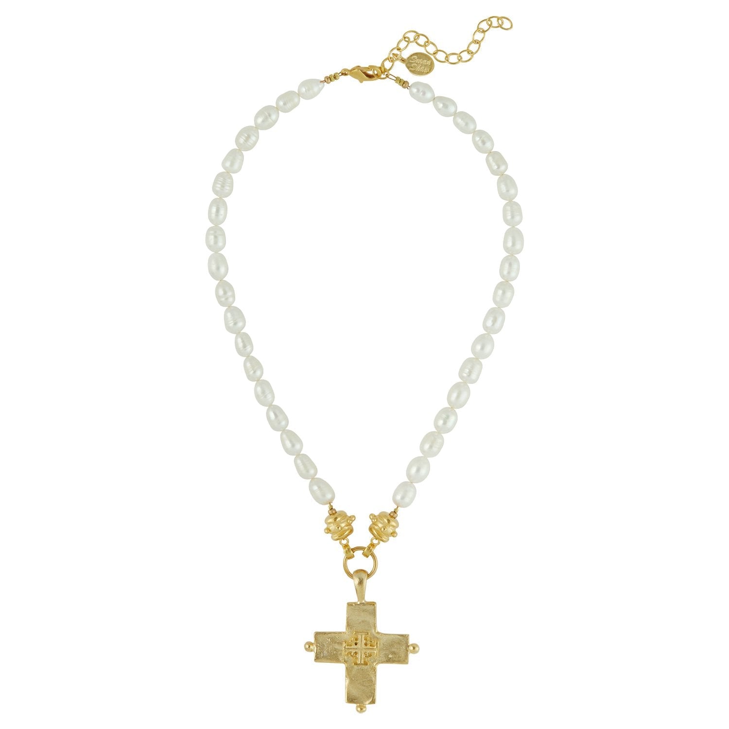 Jerusalem Double Cross Pearl Necklace