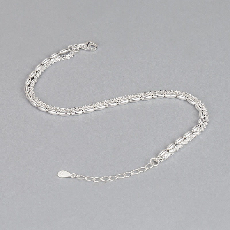 Silver Shining Rice Bead Double Layer Bracelet