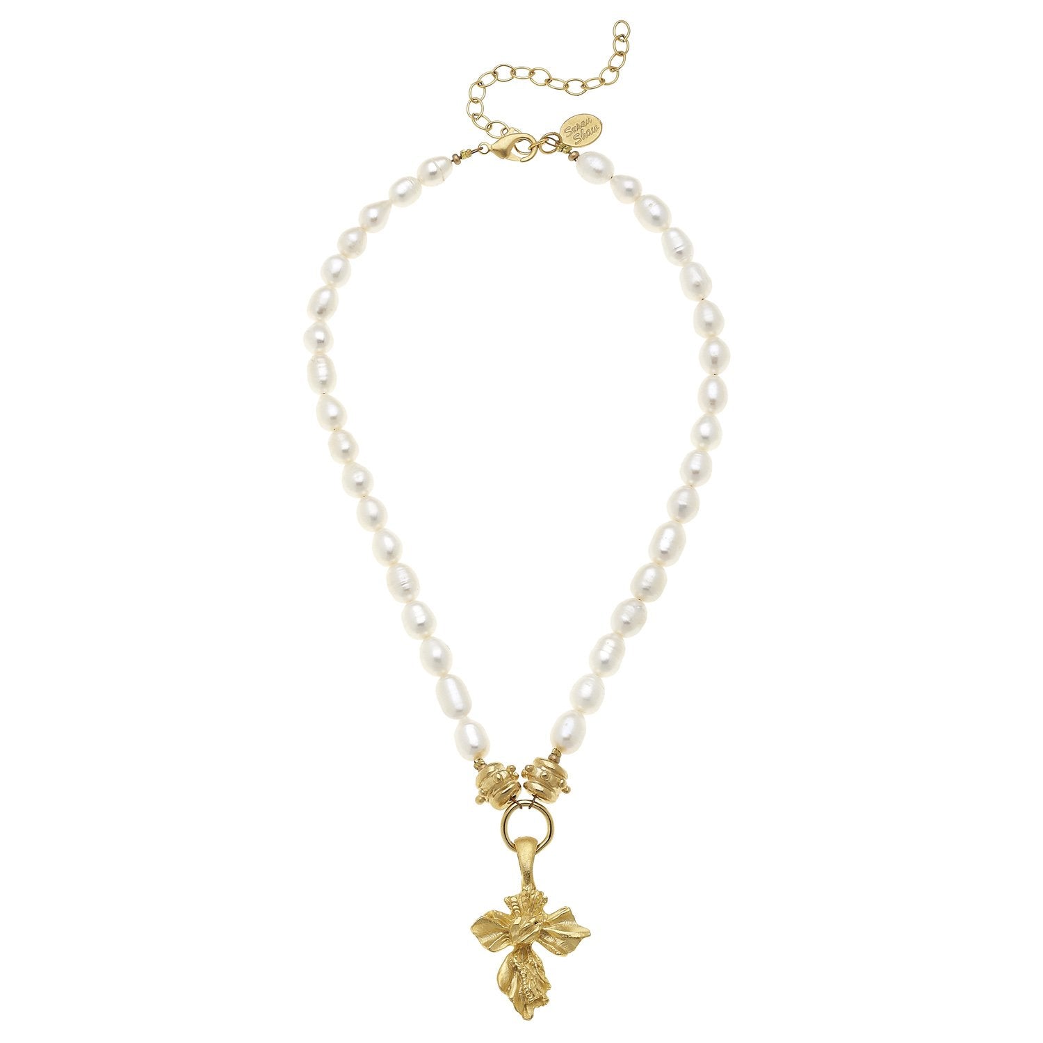 Vintage Gold Cross Pearl Necklace