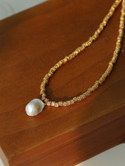 Baroque Pearl & Lava Metal Necklace