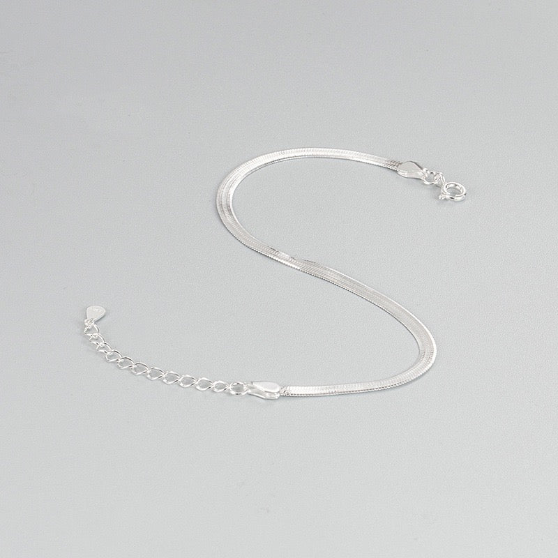 Silver Snake Flat Chain Bracelet