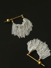 Silver Mini Chain Tassel Long Earrings