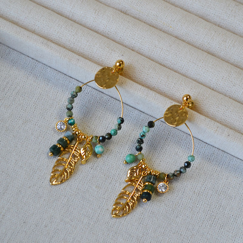 Vintage Turquoise Beaded Leaf Earrings