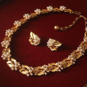 Vintage Leaf Pearls Necklace,Bracelet and Earrings Set (Purchase Individually)