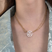 White Shell Camellia Double-Layer Necklace