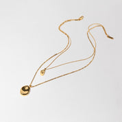 Gold Double Layer Necklace with Minimalist Round Pendant