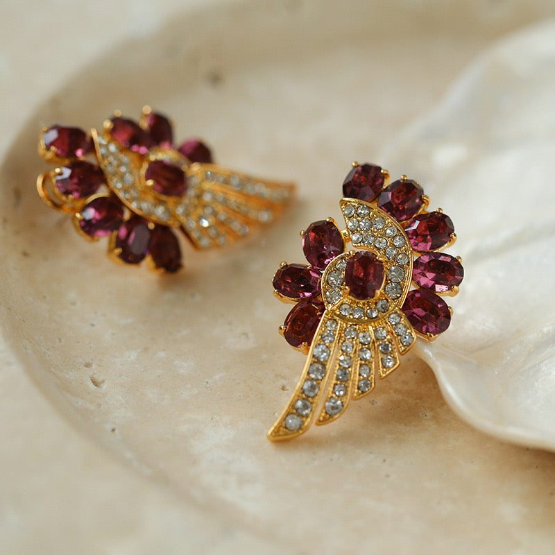 Vintage Red Crystal Rhinestone Earrings