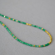 Green Agate Chip Gold Beaded Necklace