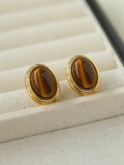 Gemstone Oval Stud Earrings