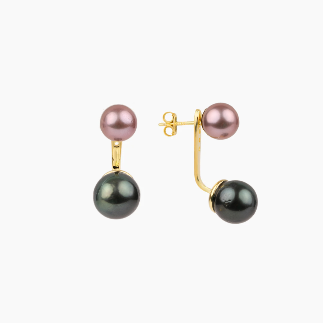 Tahitian & Pink Pearl Ear Jacket Earrings