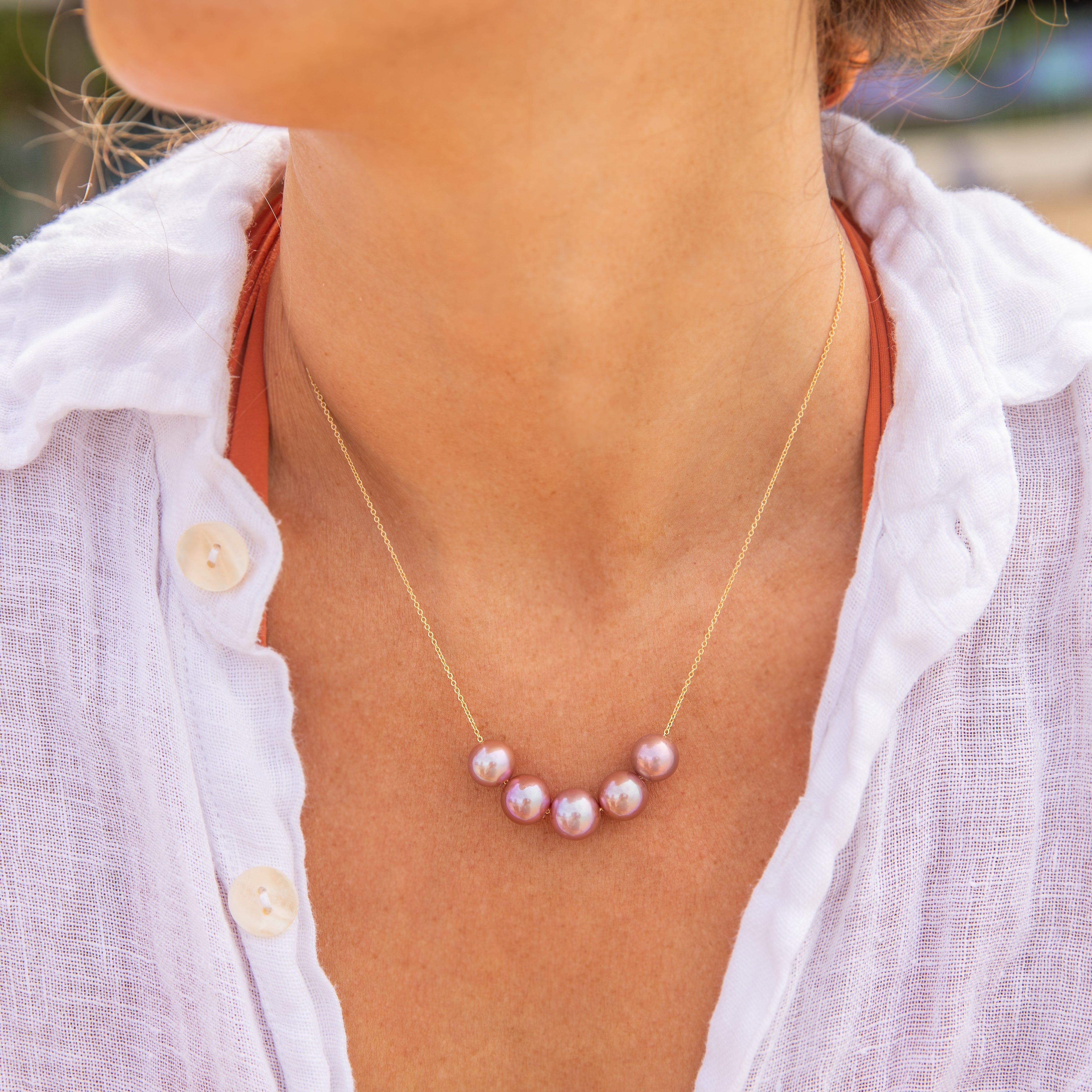 Floating Five Pink Pearl Necklace