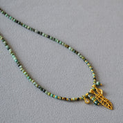 Vintage Turquoise Beaded Leaf Pendant