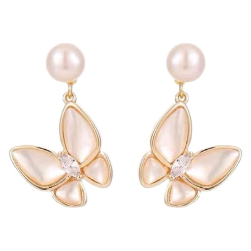 Freshwater Pearl Mother of Pearl Butterfly Earrings