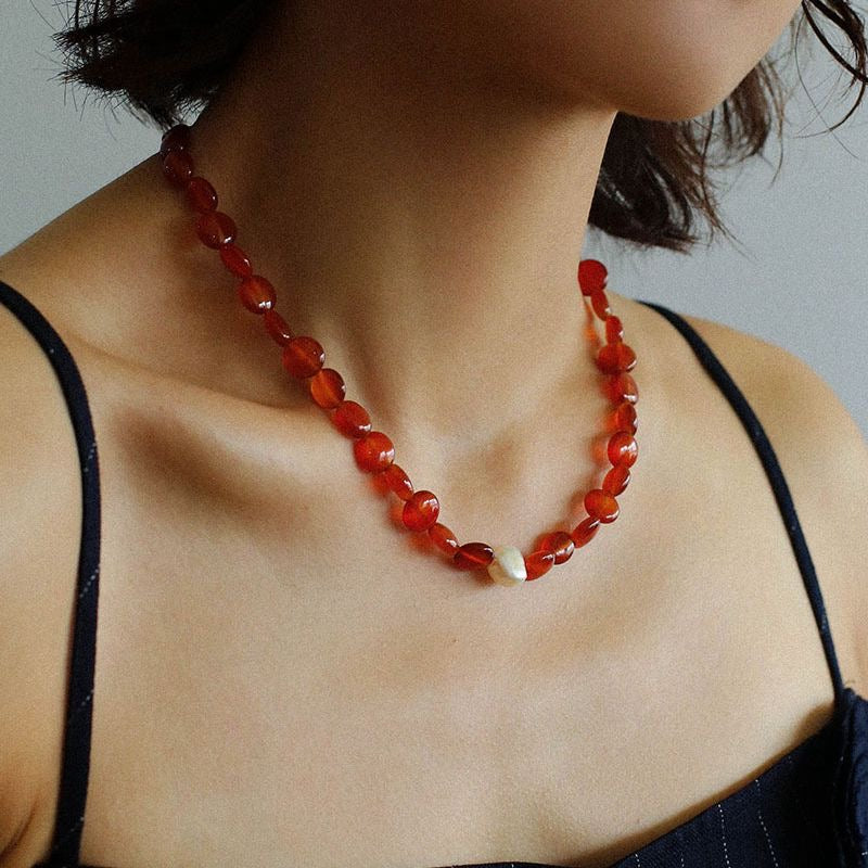 Red Onyx with Baroque Necklace l Bracelet