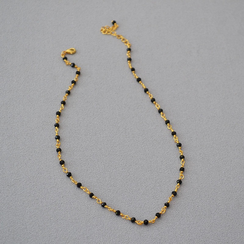 Woven Gold-Plated Choker with Faceted Black Crystals