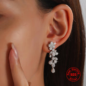 Zirconia Flower Long Tassel Earrings