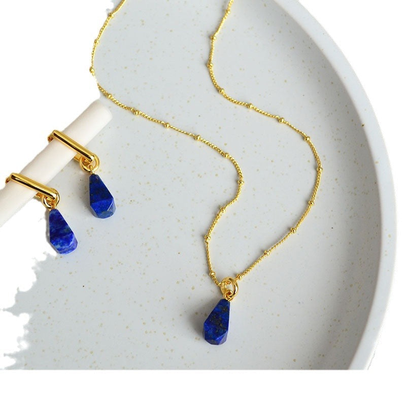 Three-Dimensional Blue Lapis Pendant & Earrings