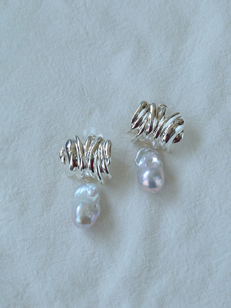 Irregular Striped Baroque Pearl Earrings