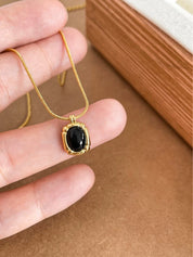 Black Agate Teardrop Pendant Necklace