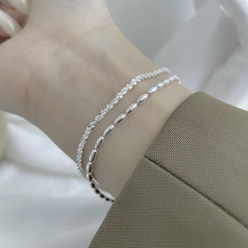 Silver Shining Rice Bead Double Layer Bracelet