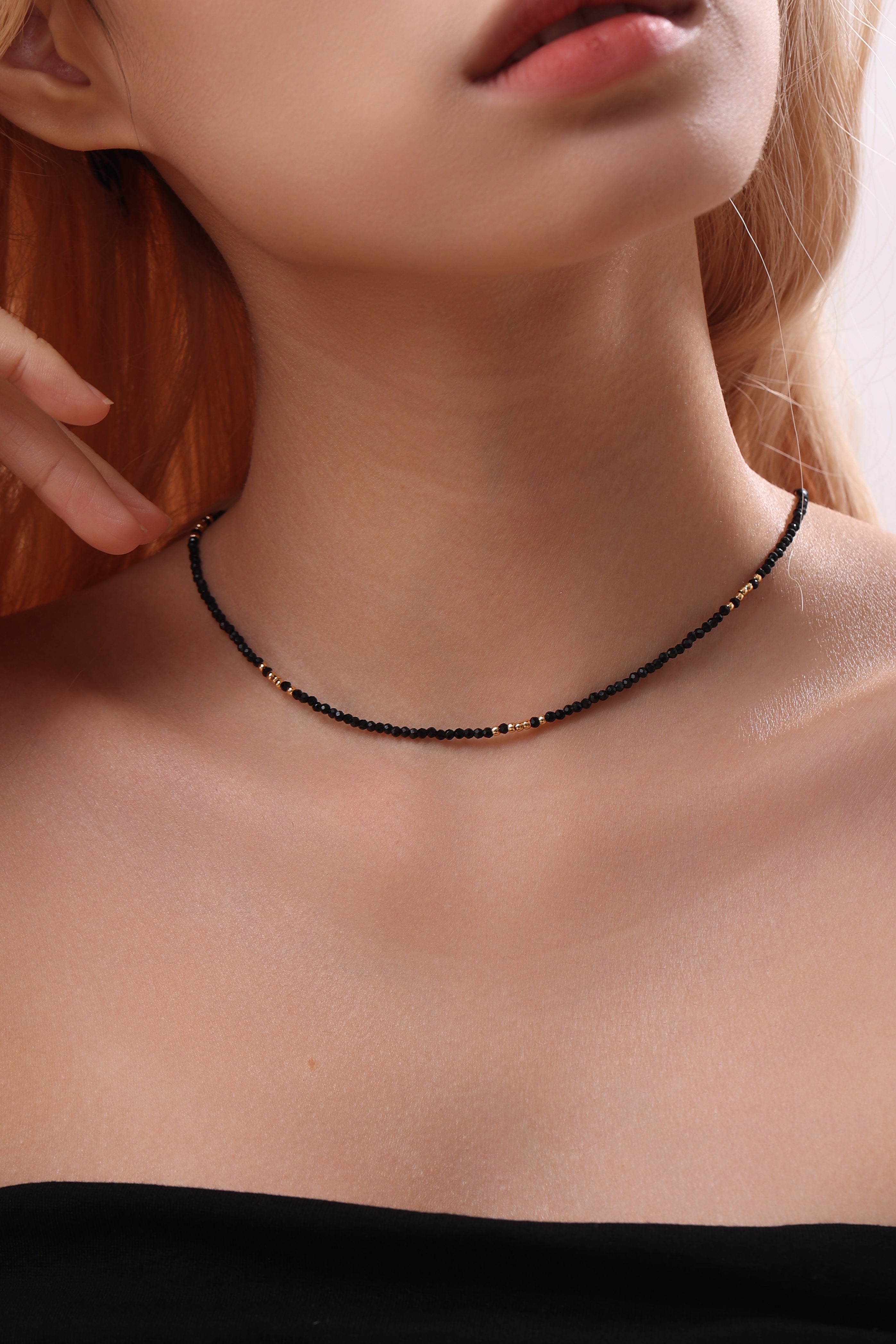 Sparkling Black Crystals Gold-Plated Choker