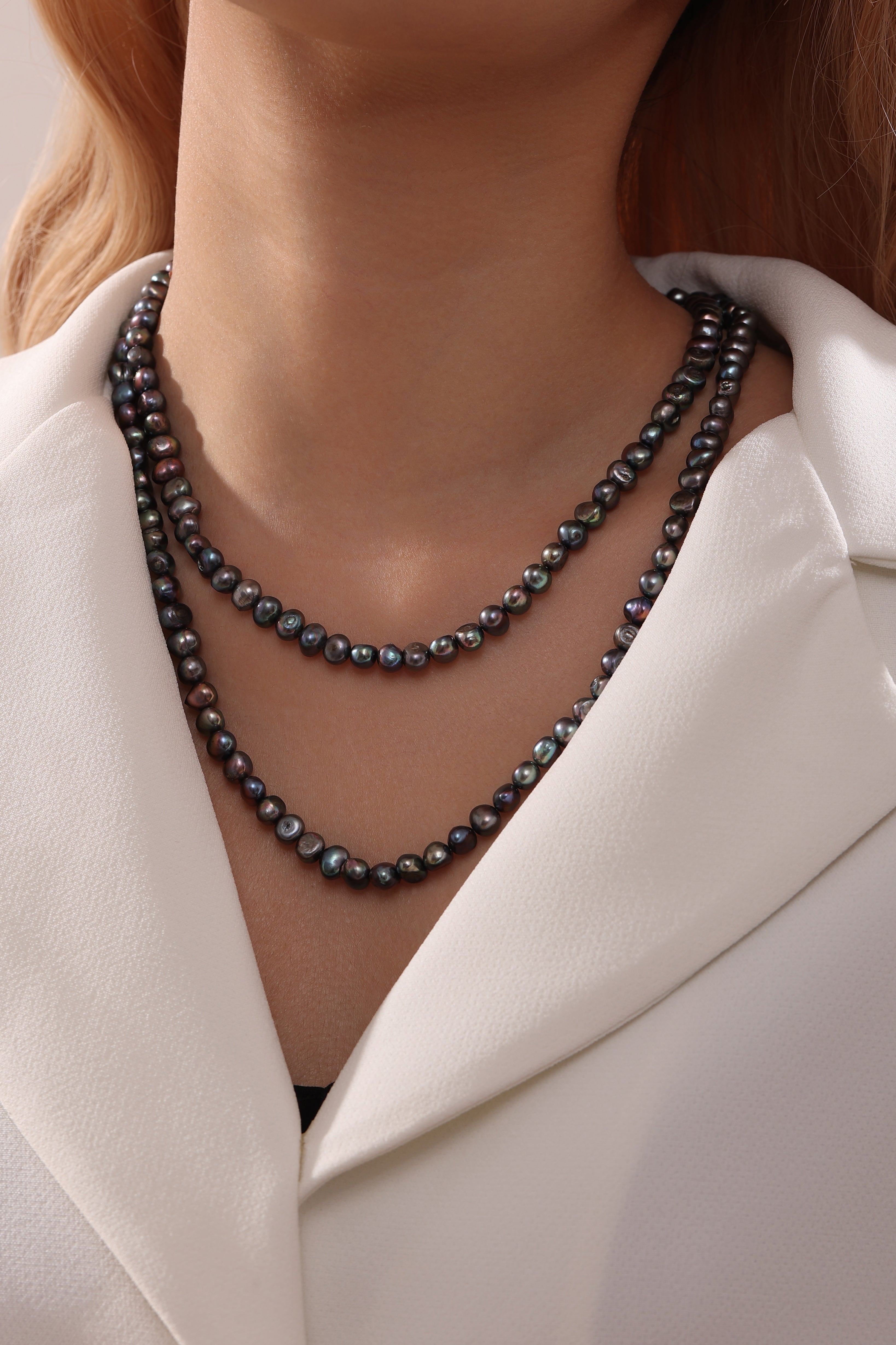 Black Baroque Pearls Beaded Necklace