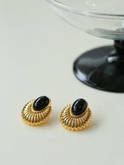 Vintage Oval Black Onyx Stud Earrings