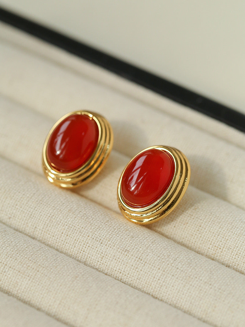 Gemstone Oval Stud Earrings