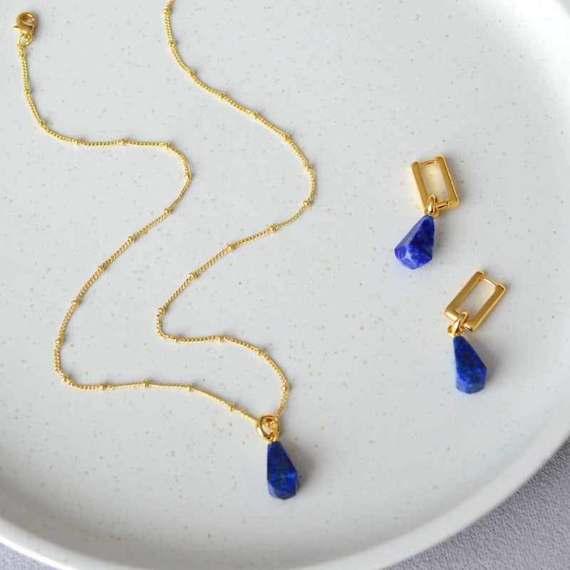 Three-Dimensional Blue Lapis Pendant & Earrings