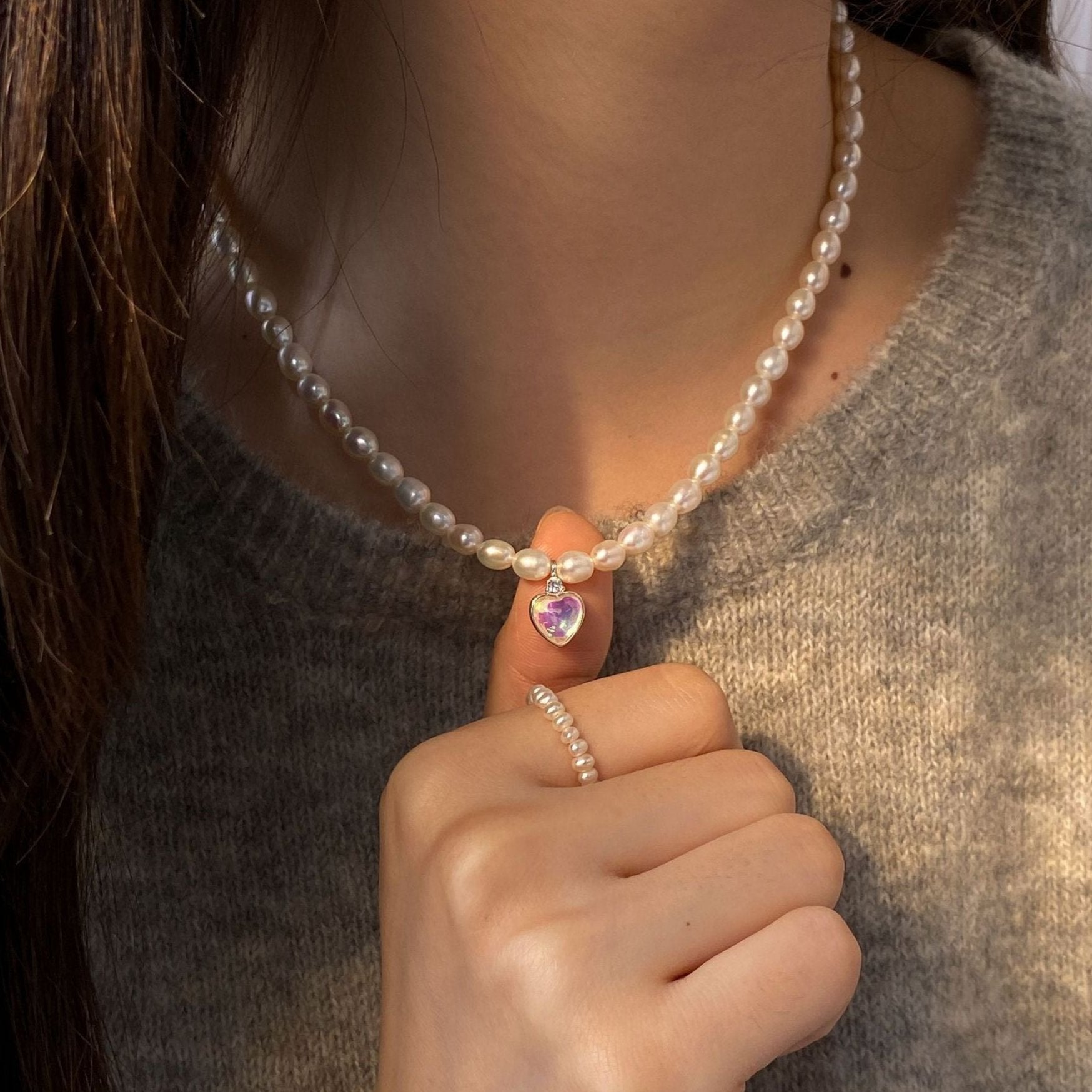 Iridescent Heart Freshwater Pearl Necklace