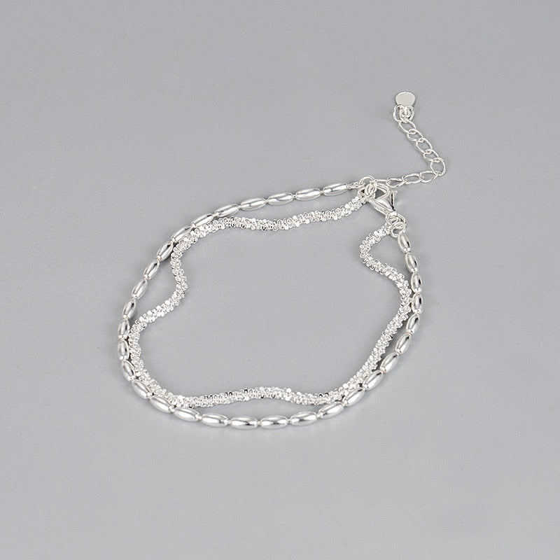 Silver Shining Rice Bead Double Layer Bracelet